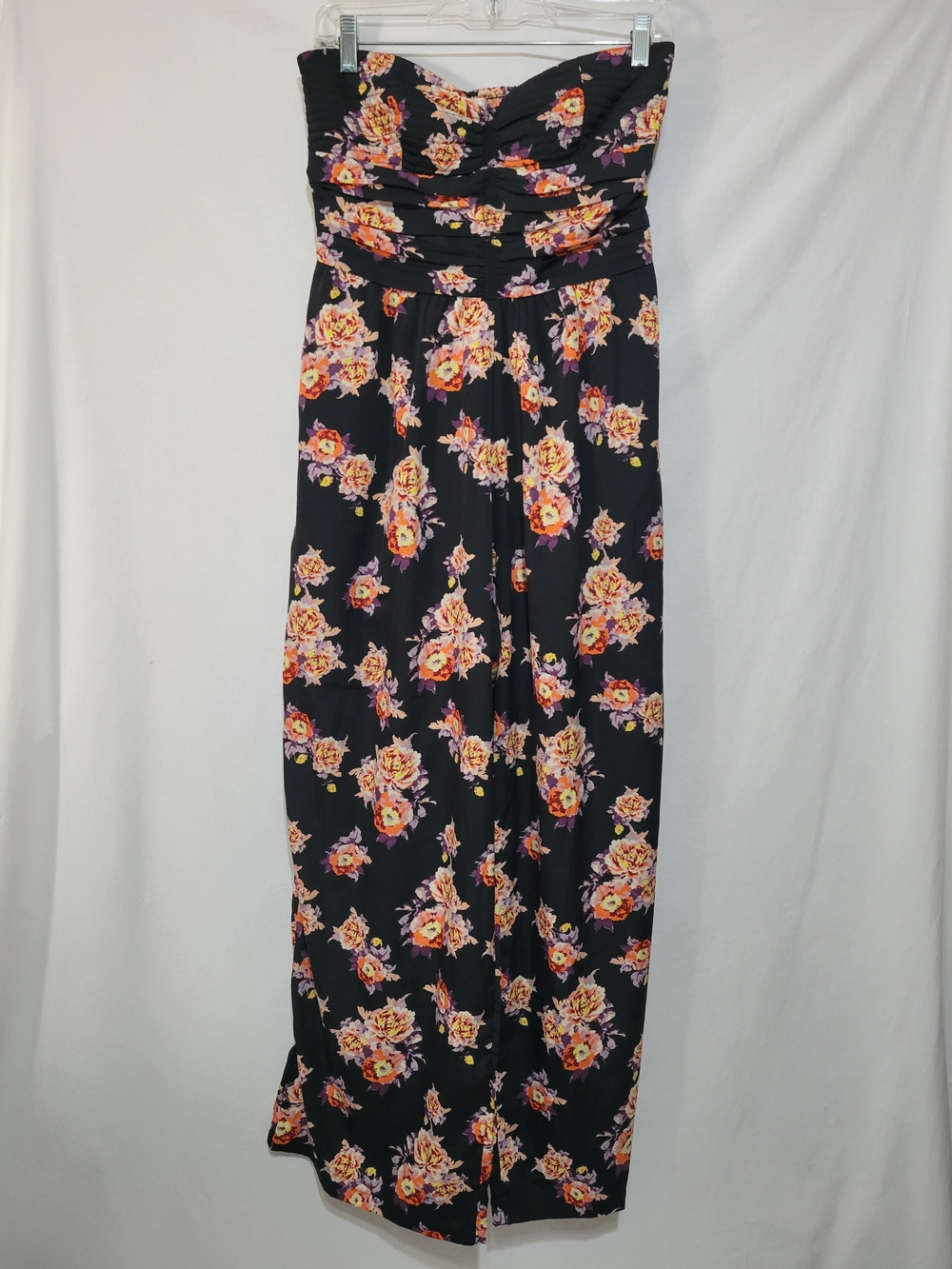 Band of Gypsies Womens L Black Strapless Floral Wide-Leg Jumpsuit